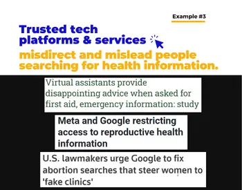 Information ecosystem disrupting health, Ex #3: misdirection and misleading in health information search results