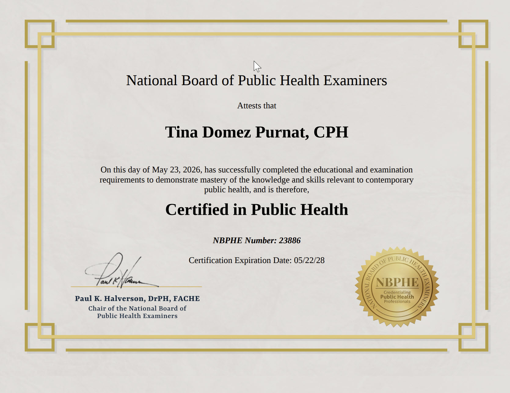 Certified in Public Health (CPH)